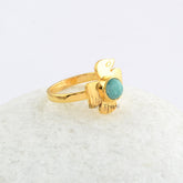 Designer Bird Ring, Amazonite 5x5mm Round Gemstone Ring, Sterling Silver 18k Gold Plated Ring, Present for Her, Handmade Ring, Promise Ring